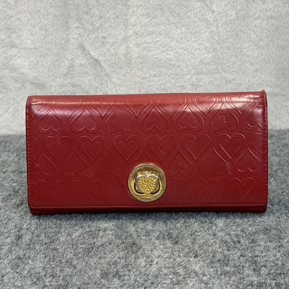 Lovcat‎ Wallet Womens Red Leather Rhinestone Heart Embossed Valentine